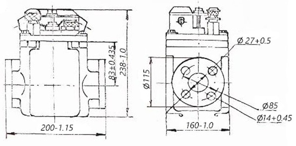 Рис.3. Схема габаритных размеров реле РЗТ-25