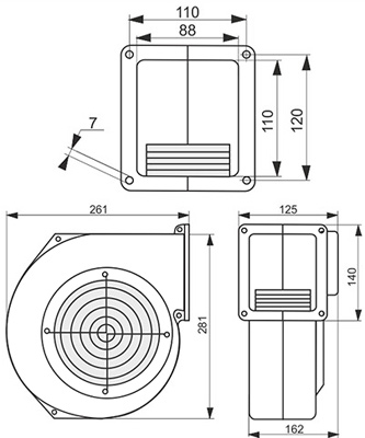 Рис.1. Габаритный чертеж MPLUSM G2E-180 вентилятора