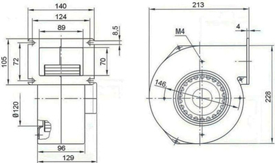 Рис.1. Габаритный чертеж вентилятора MPLUSM WPA 145