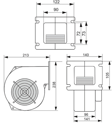 Рис.1. Схема габаритных размеров вентилятора MPLUSM WPA-140