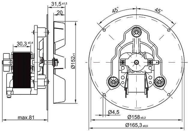 Рис.1. Чертеж вентилятора MPLUSM RR152 - 3030LH