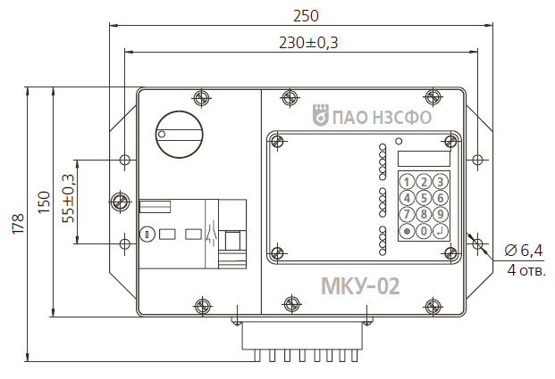 "Размеры модуля контроля и управления МКУ-02"