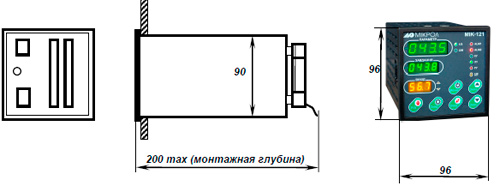 Рис.1. Габаритные и присоединительные размеры микропроцессорного ПИД-регулятора МИК-121