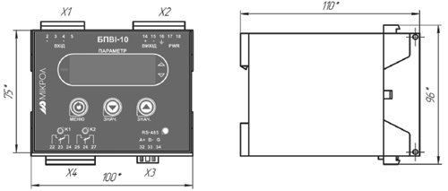 Рис.1. Схема габаритных размеров преобразователя БПВИ-10
