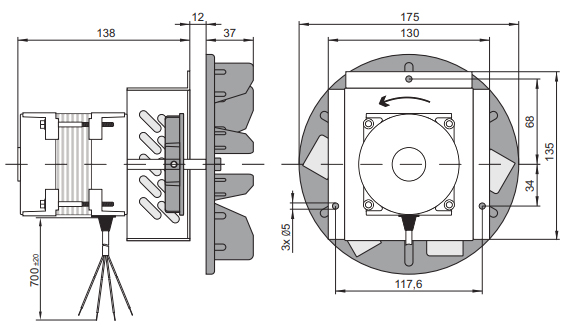 "Размеры дымососа WWK 180/60W"