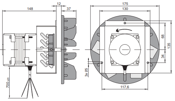 "Размеры дымососа WWK 180/75W"