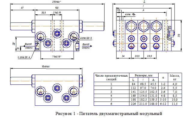 Рис.1. Чертеж питателей двухмагистральных модельных 2ММ8