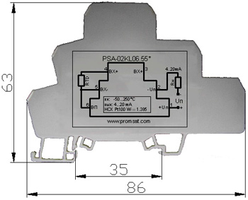 Рис.1. Габаритные и установочные размеры преобразователя PSA–02KL.06.55