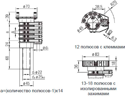 Рис.1. Габаритный чертеж кольцевого токосъёмника КТ XX/00-025/000 У3