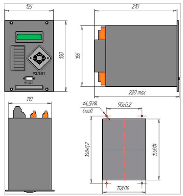Рис.1. Габаритный чертеж микропроцессорного устройства релейной защиты РЗЛ-01.01