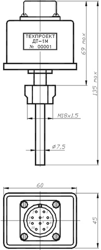 Рис.3. Габаритные размеры датчика температуры ДТ-1М