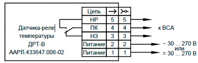 Рис.1. Схема подключения датчика-реле температуры ДРТ-В-50