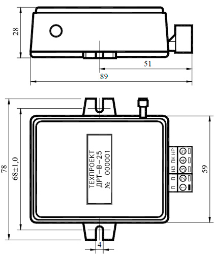 Рис.1. Габариты датчика-реле температуры ДРТ-В-1