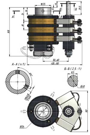 Рис.2 Габаритные и установочные размеры кольцевого токосъемника КТ-03 (Исполнение 2)