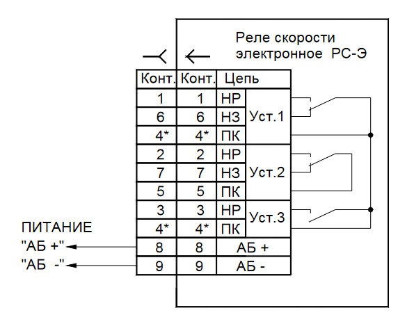 Рис.1. Электрическая схема соединения реле РС-Э-5