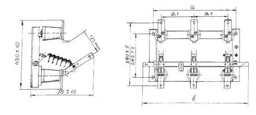 Рис.1. Чертеж разъединителей РВ-10/400 на 400, 630 А без заземлителей