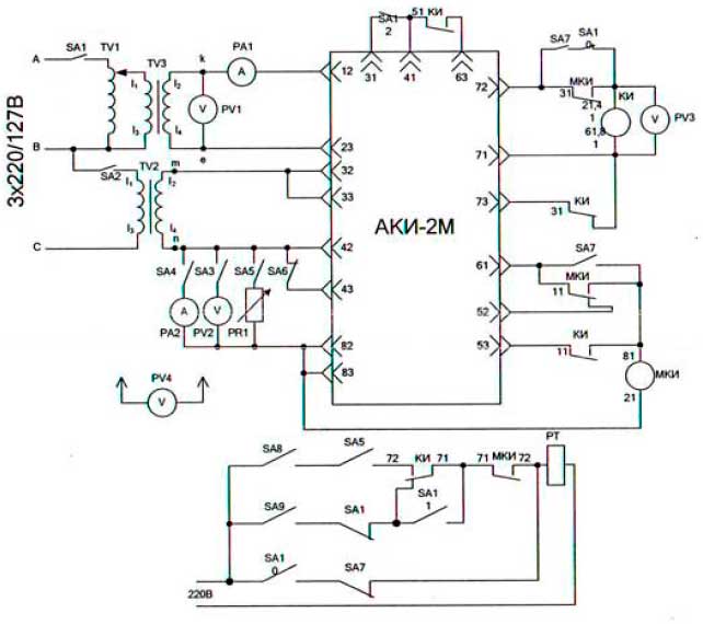Рис.1. Электрическая схема подключения автомата АКИ-2М
