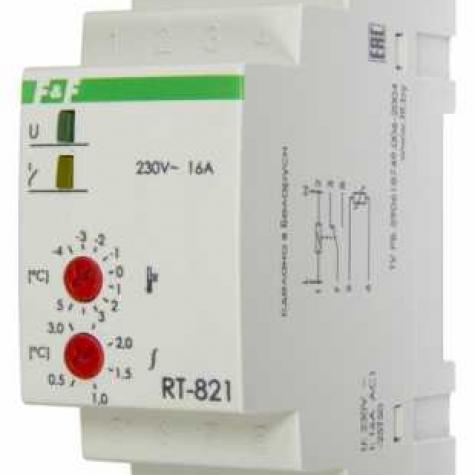 Регулятор температуры  RT-821   230В, 16А, диапазон температур от -4 до +5С, выносной датчик, монтаж на DIN-рейке 35мм фото 1